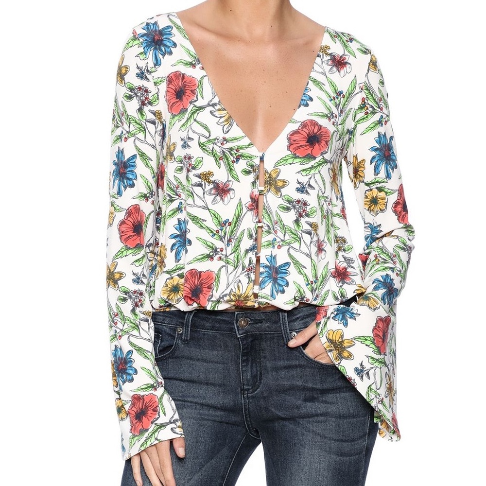 [Free People] Floral Bell Sleeve Blouse NWT
